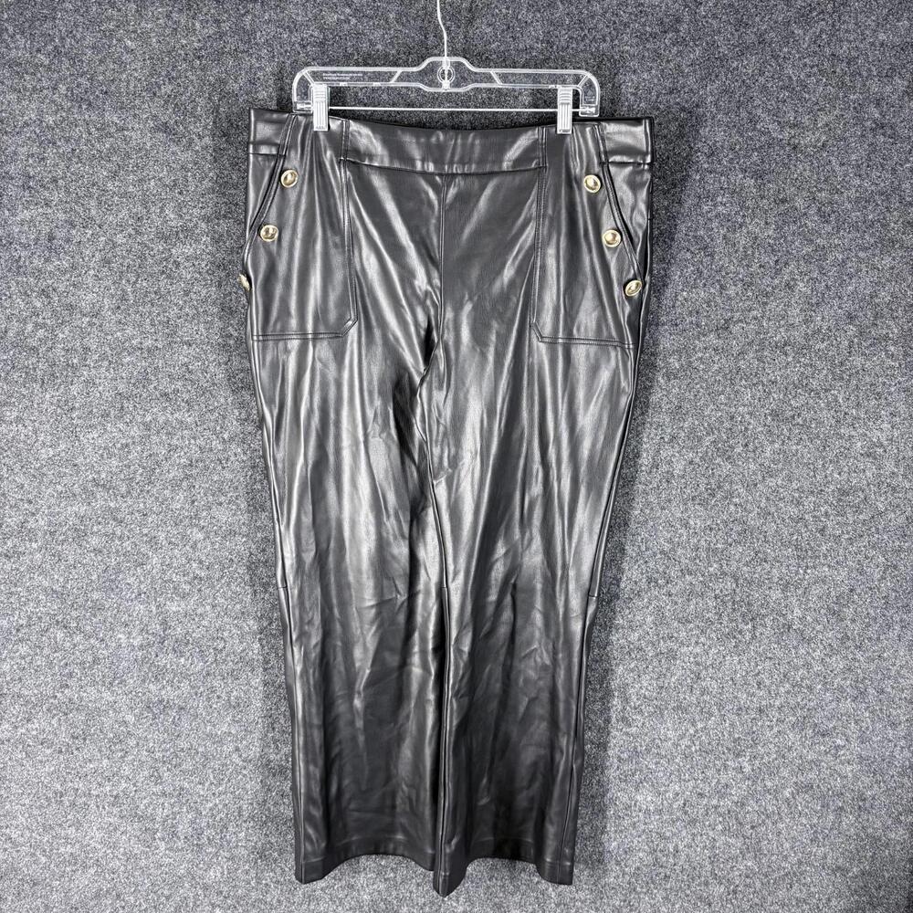 Cato Pants Women 16W Plus Black Leather High Rise Flat Front Chino Pockets